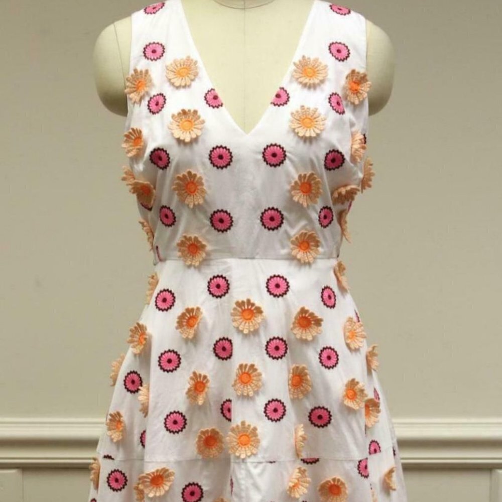 JCrew Embroidered Dress 0 hibiscus flower cotton